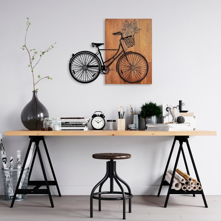 Decoración pared de madera Historical Floral Bike- L 376 nogal negro 88x70 cm