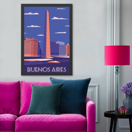 Pintura decorativa enmarcada MDF Buenos Aires (40 x 55) multicolor 40x55 cm