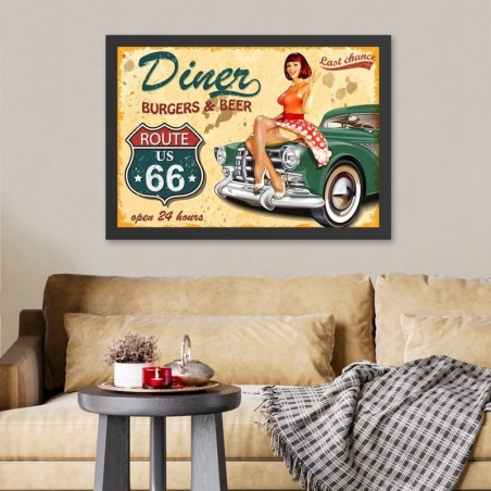 Pintura decorativa enmarcada MDF Diner (40 x 55) multicolor 40x55 cm