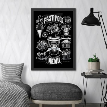 Pintura decorativa enmarcada MDF Fast Food (40 x 55) blanco negro 40x55 cm