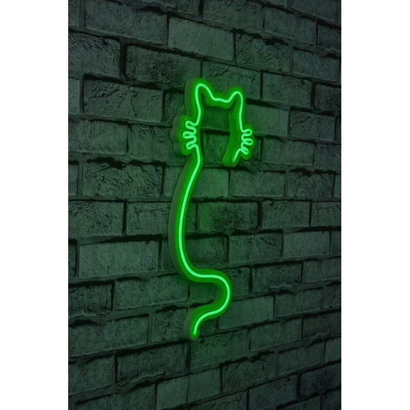 Iluminación LED decorativa de plástico Cat verde 22x48x2 cm