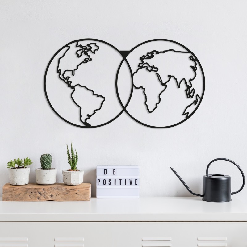 Decoración pared de metal World Map negro 60x34 cm