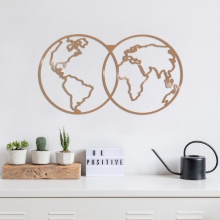 Decoración pared de metal World Map cobre 60x34 cm