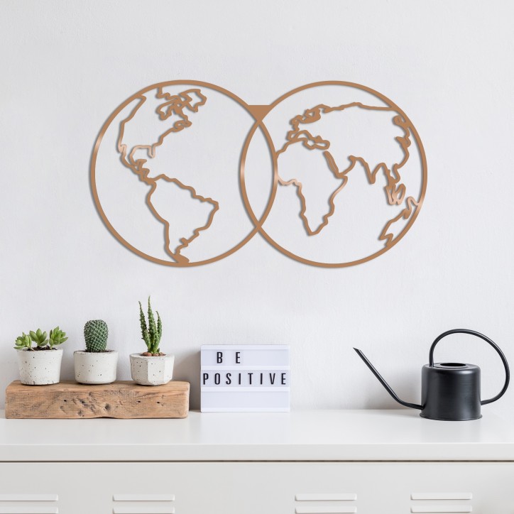 Decoración pared de metal World Map cobre 60x34 cm