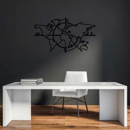 Decoración pared de metal World Map 8 negro 118x68 cm