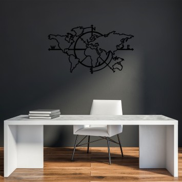 Decoración pared de metal World Map 8 negro 118x68 cm