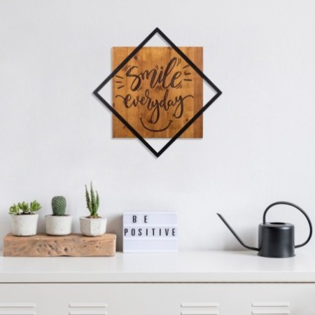 Decoración pared de madera Smile Everday nogal negro 54x54 cm