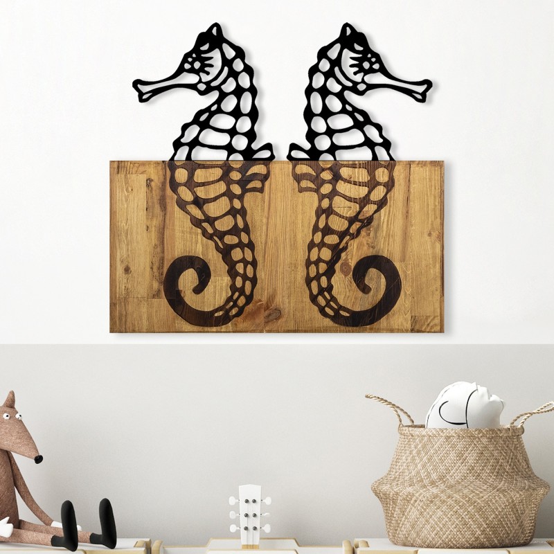 Decoración pared de madera Seahorse nogal negro 58x3x53 cm