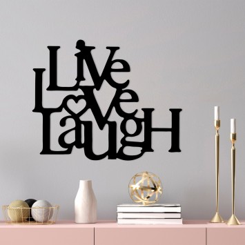 Decoración pared de metal Live Love Laugh negro 68x1.5x66 cm