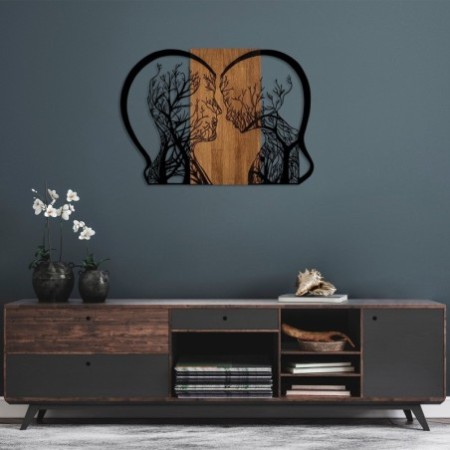 Decoración pared de madera Tree Woman And Man Love nogal negro 80x58 cm