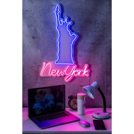 Iluminación LED decorativa de plástico New York rosado azul 46x70x2 cm