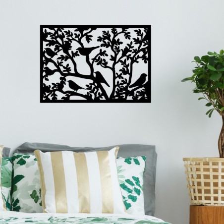 Decoración pared de metal Tree Branch Birds 2 negro 59x41 cm