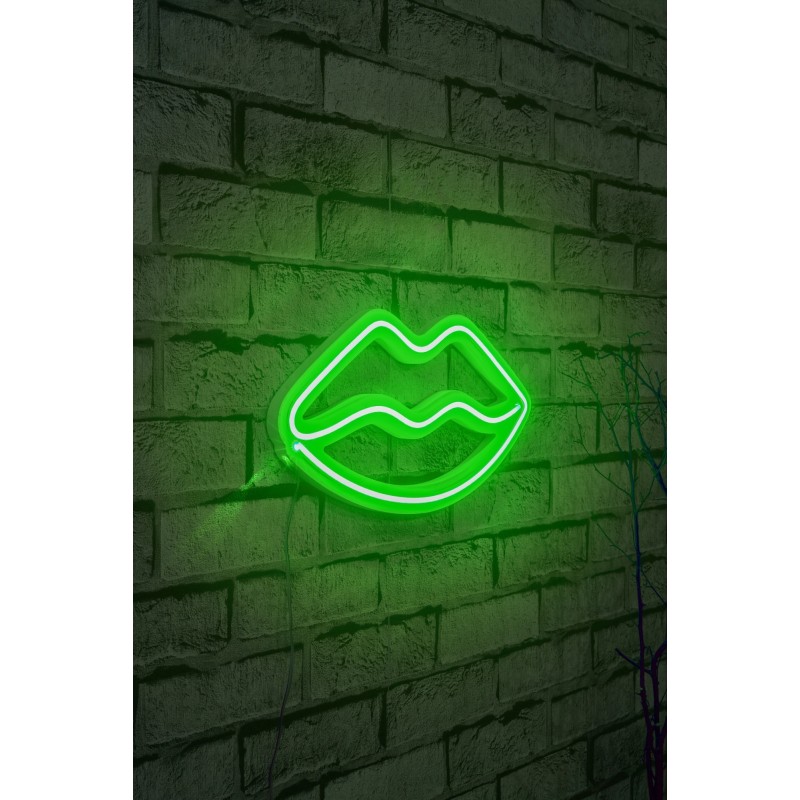 Iluminación LED decorativa de plástico Lips verde 36x19x2 cm