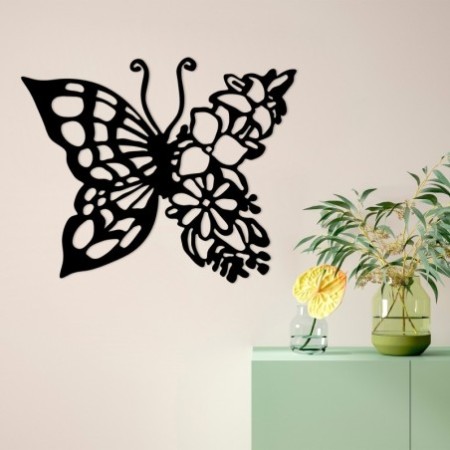 Decoración pared de metal Butterfly From Flower negro 59x1.5x49 cm