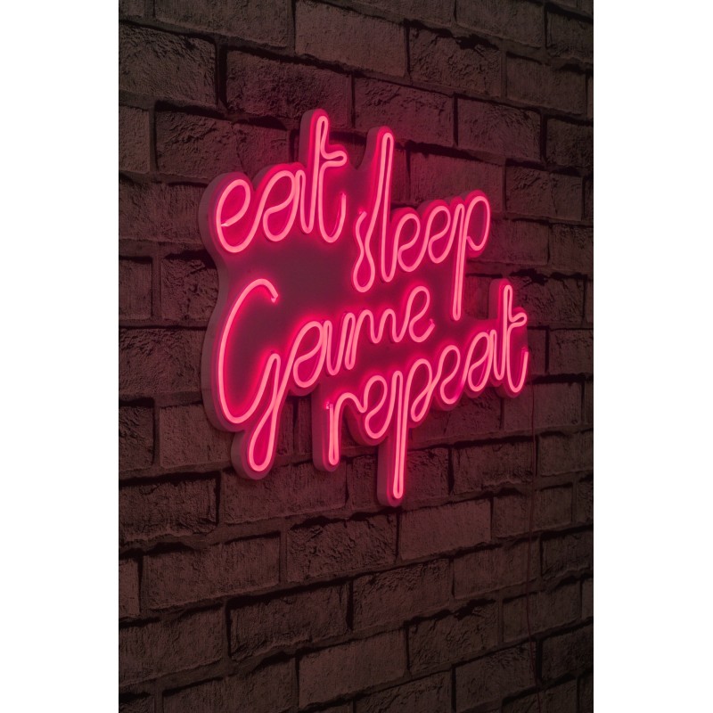 Iluminación LED decorativa de plástico eat sleep game repeat rosa 51x40x2 cm