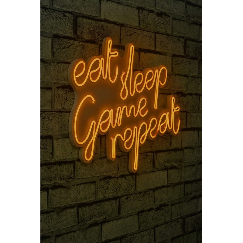 Iluminación LED decorativa de plástico eat sleep game repeat amarillo 51x40x2 cm