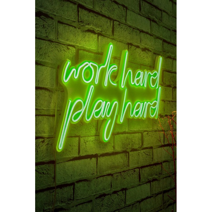 Iluminación LED decorativa de plástico Work Hard Play Hard verde 55x36x2 cm