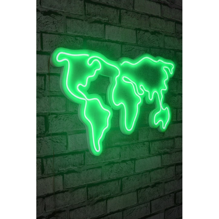 Iluminación LED decorativa de plástico World Map verde 66x38x2 cm