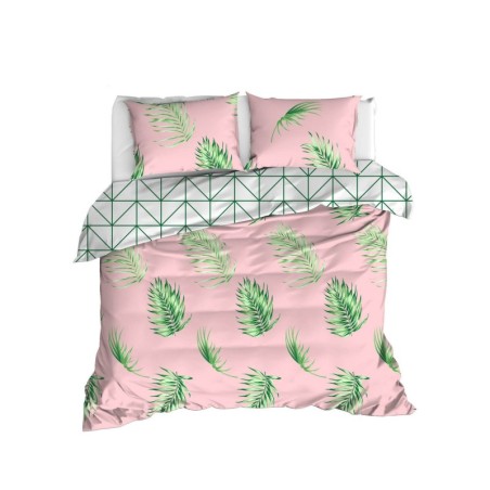 Juego ropa de cama doble Ranforce Barbara  blanco rosa verde