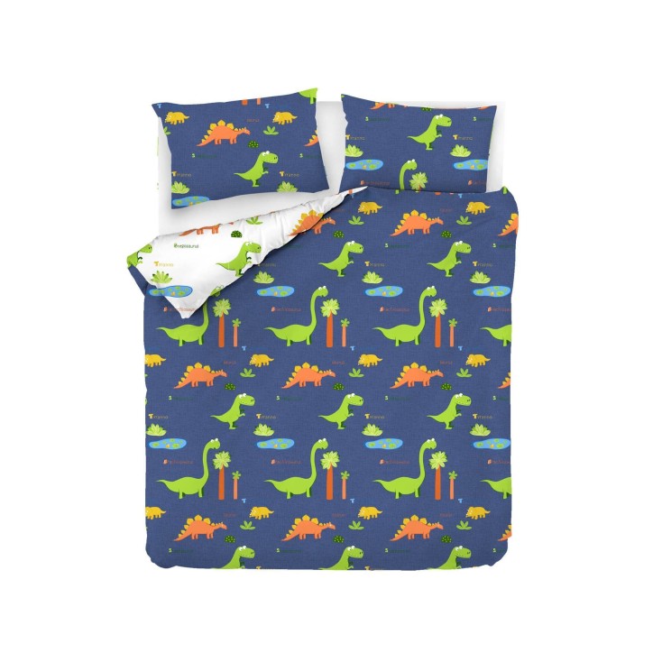 Juego ropa de cama doble Ranforce Dinolar  blanco azul oscuro verde naranja amarillo