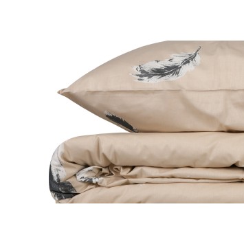 Juego ropa de cama doble Ranforce Feather gris crema