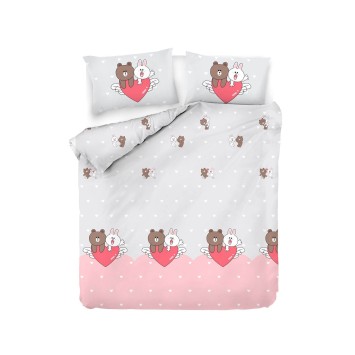 Juego ropa de cama doble Ranforce Felices  marrón blanco gris rosa