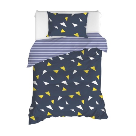 Juego ropa de cama doble Ranforce Lexa  blanco amarillo azul oscuro