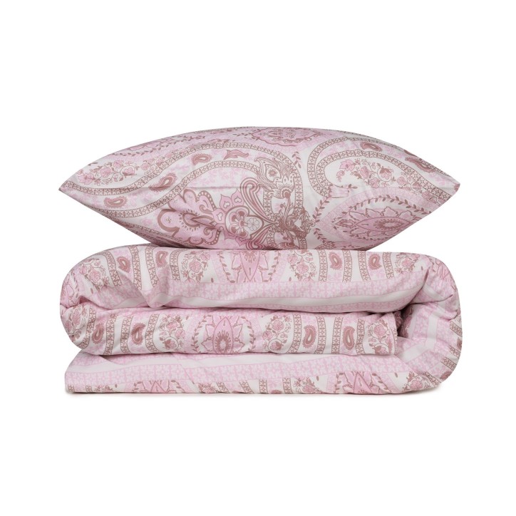 Juego ropa de cama doble Ranforce Palmira  blanco rosado