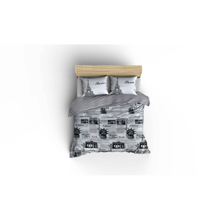 Juego ropa de cama Ranforce King City gris negro blanco