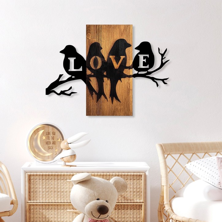 Decoración pared de madera Love Birds nogal negro 75x57 cm