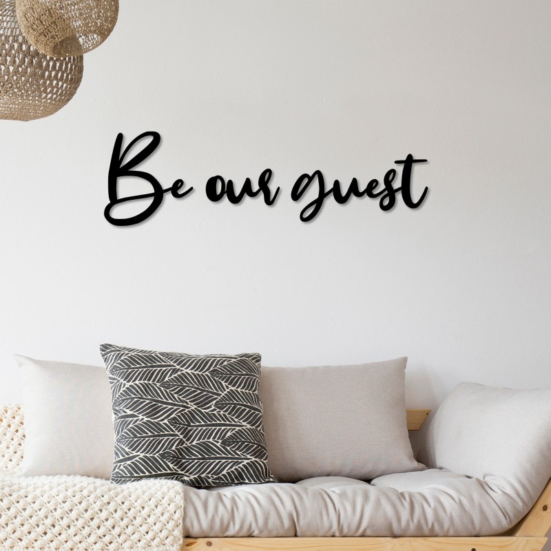 Decoración pared de metal Be Our Guest negro 65x19 cm