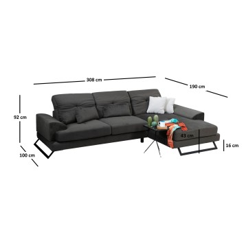 Sofá rinconera Frido derecho L3+Chl Antracita - 560ARE1102