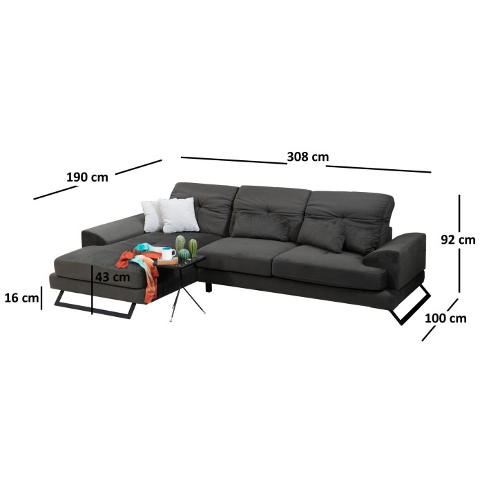 Sofá rinconera Frido izquierdo Chl+3R Antracita