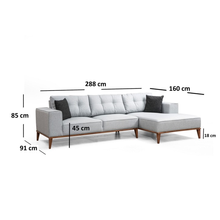 Sofá cama rinconera Montana derecho L3+Chl Gris claro