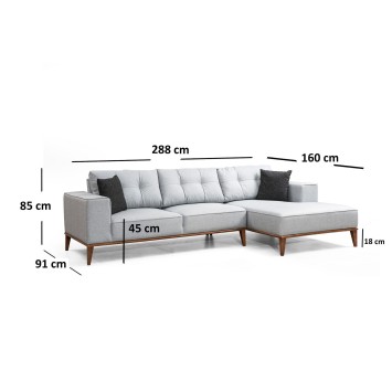 Sofá cama rinconera Montana derecho L3+Chl Gris claro - 560ARE1103