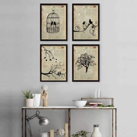 Cuadro decorativo enmarcado SET_077 multicolor 24x29 cm (4 piezas)