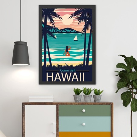 Pintura decorativa enmarcada MDF Hawaii 2 (40 x 55) multicolor 40x55 cm