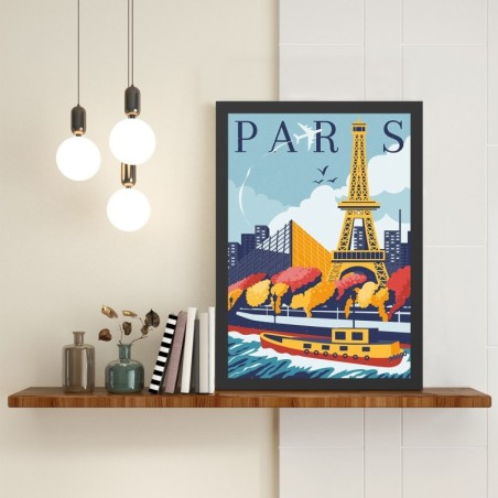 Pintura decorativa enmarcada MDF Paris 4 (40 x 55) multicolor 40x55 cm
