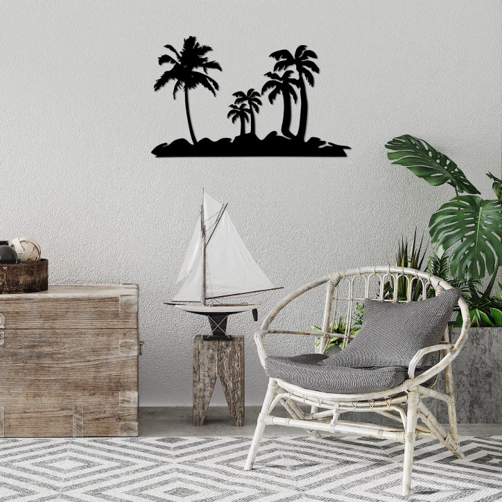 Decoración pared de metal Palm Trees-460 negro 70x42 cm