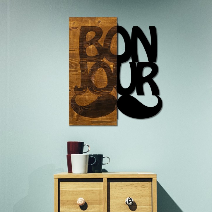 Decoración pared de madera Bonjour nogal negro 50x58 cm