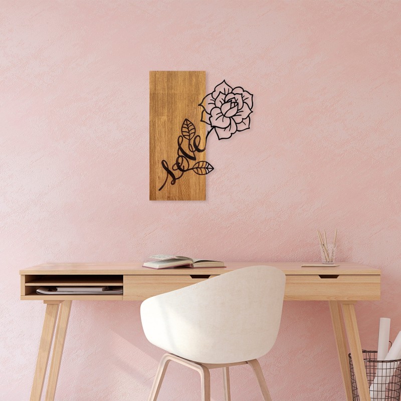 Decoración pared de madera Rose Love -370 nogal negro 47x58 cm