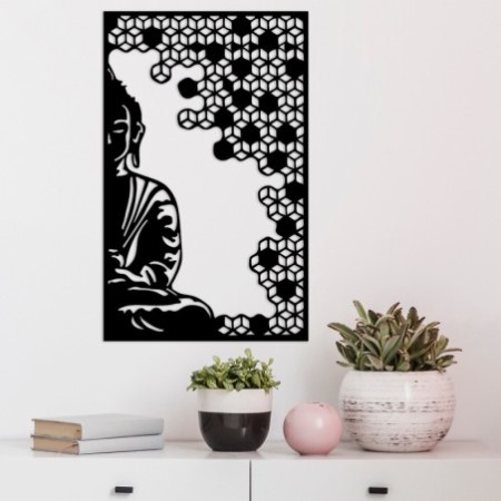 Decoración pared de metal Buddha And Peace negro 68x1.5x42 cm