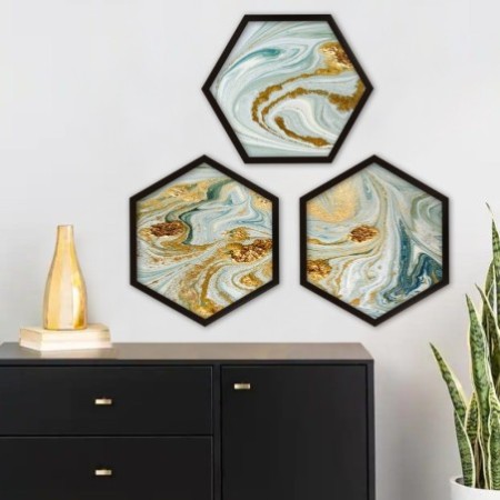 Cuadro decorativo enmarcado 6GEN665277676 multicolor 35x35 cm (3 piezas)