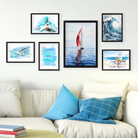 Cuadro decorativo enmarcado SET_016 multicolor 24x29 cm (5 piezas) 24x44 cm (1 pieza)
