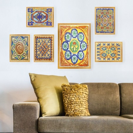 Cuadro decorativo enmarcado SET_098 multicolor 24x29 cm (5 piezas) 24x44 cm (1 pieza)