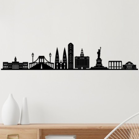 Decoración pared de metal New York Skyline negro 120x 24 cm