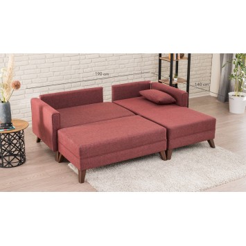 Sofá cama rinconera Bella derecho 2 Rojo burdeos - 825BLC1519