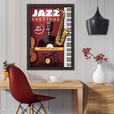 Pintura decorativa enmarcada MDF Jazz Festival (55 x 75) multicolor 55x75 cm