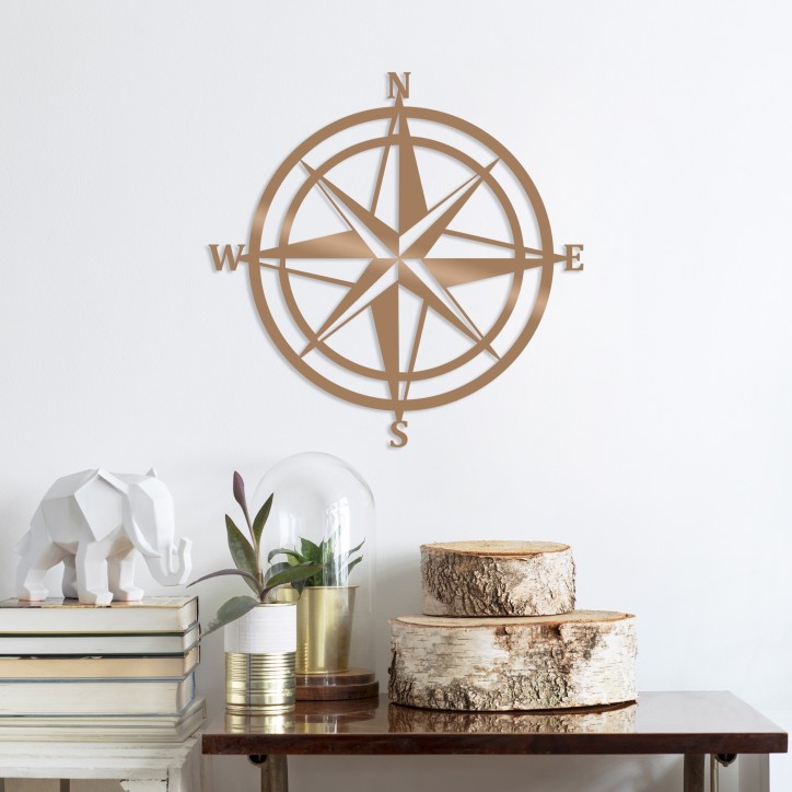 Decoración pared de metal Compass cobre 55x55 cm