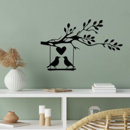 Decoración pared de metal Love Of Birds negro 70x44 cm